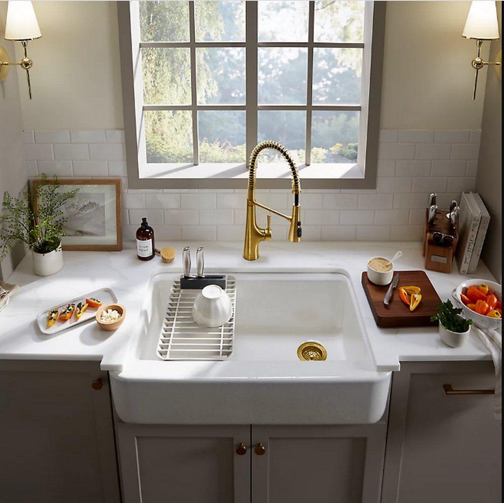 KOHLER White 35-5/8 x 21-5/16 in. No-Hole Cast Iron Single Bowl Undermount Kitchen Sink 