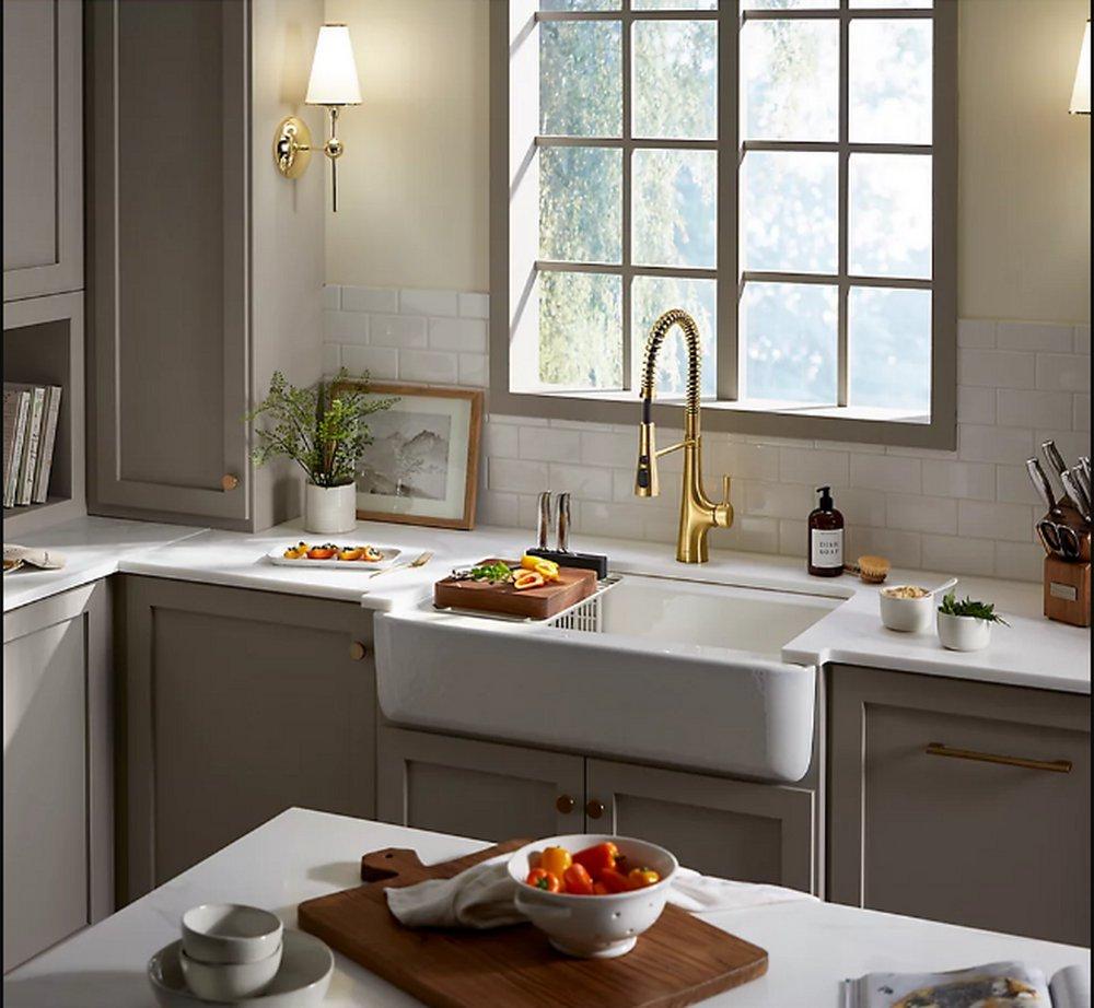 KOHLER White 35-5/8 x 21-5/16 in. No Hole Cast Iron Single Bowl Farmhouse and Undermount Kitchen Sink 
