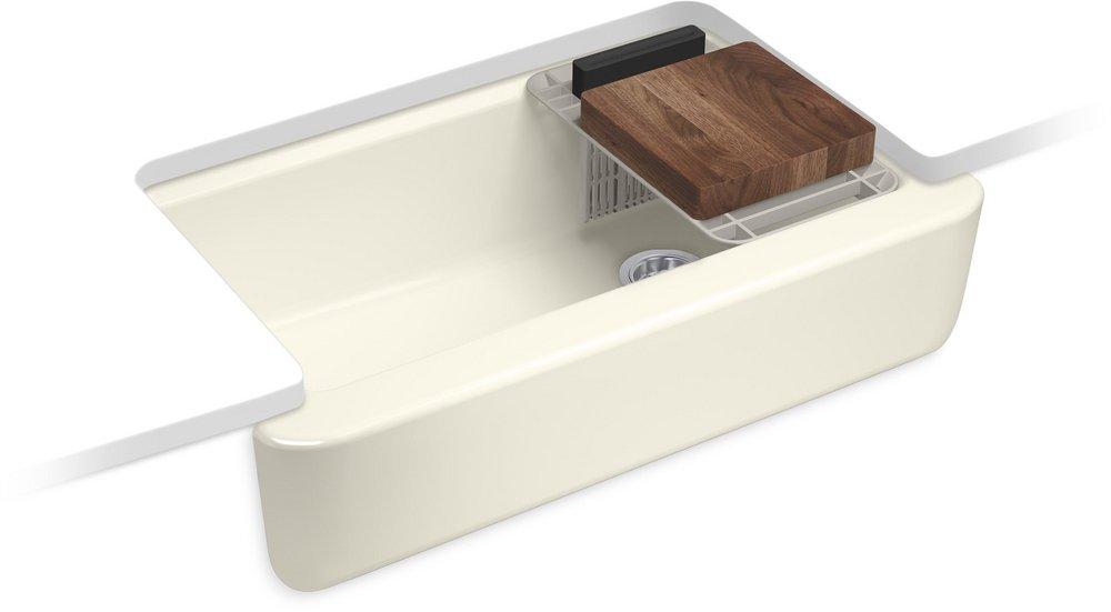 KOHLER Biscuit 35-5/8 x 21-5/16 in. No Hole Cast Iron Single Bowl Farmhouse and Undermount Kitchen Sink 