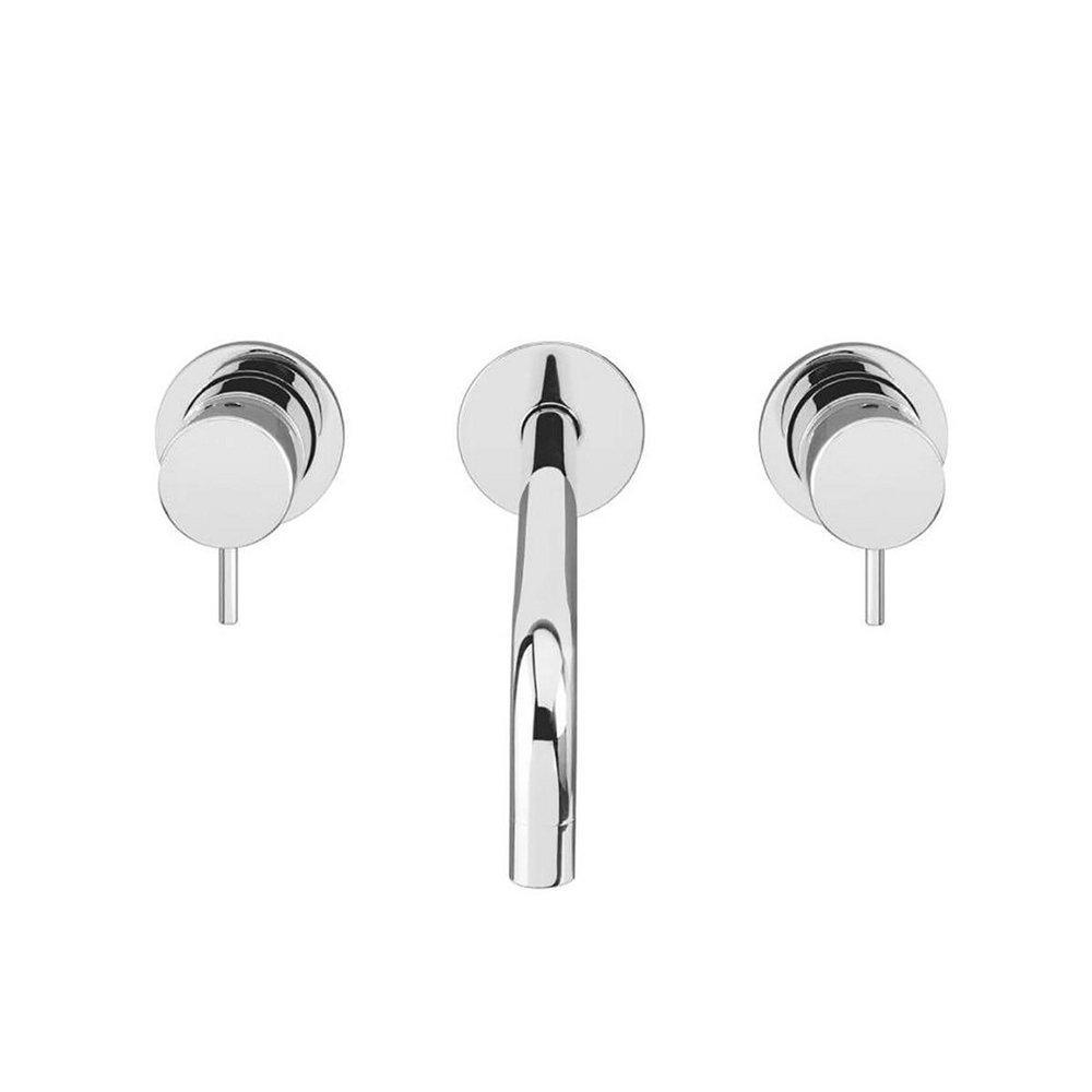 MODERN WALL-MOUNTED BATHROOM FAUCET WITH 2-HANDLES IN POLISHED CHROME 