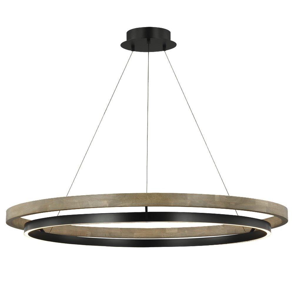Visual Comfort & Co. Modern Matte Black/Weathered Oak 3-4/5 x 48 in. 123.6W 1-Tier 1-Light Integrated LED Contemporary and Transitional Chandelier 