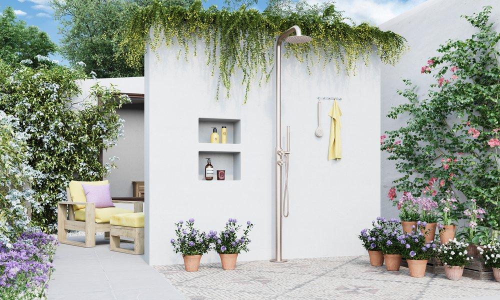 Freestanding Outdoor Shower Panel with Square Neck and Hand Shower 