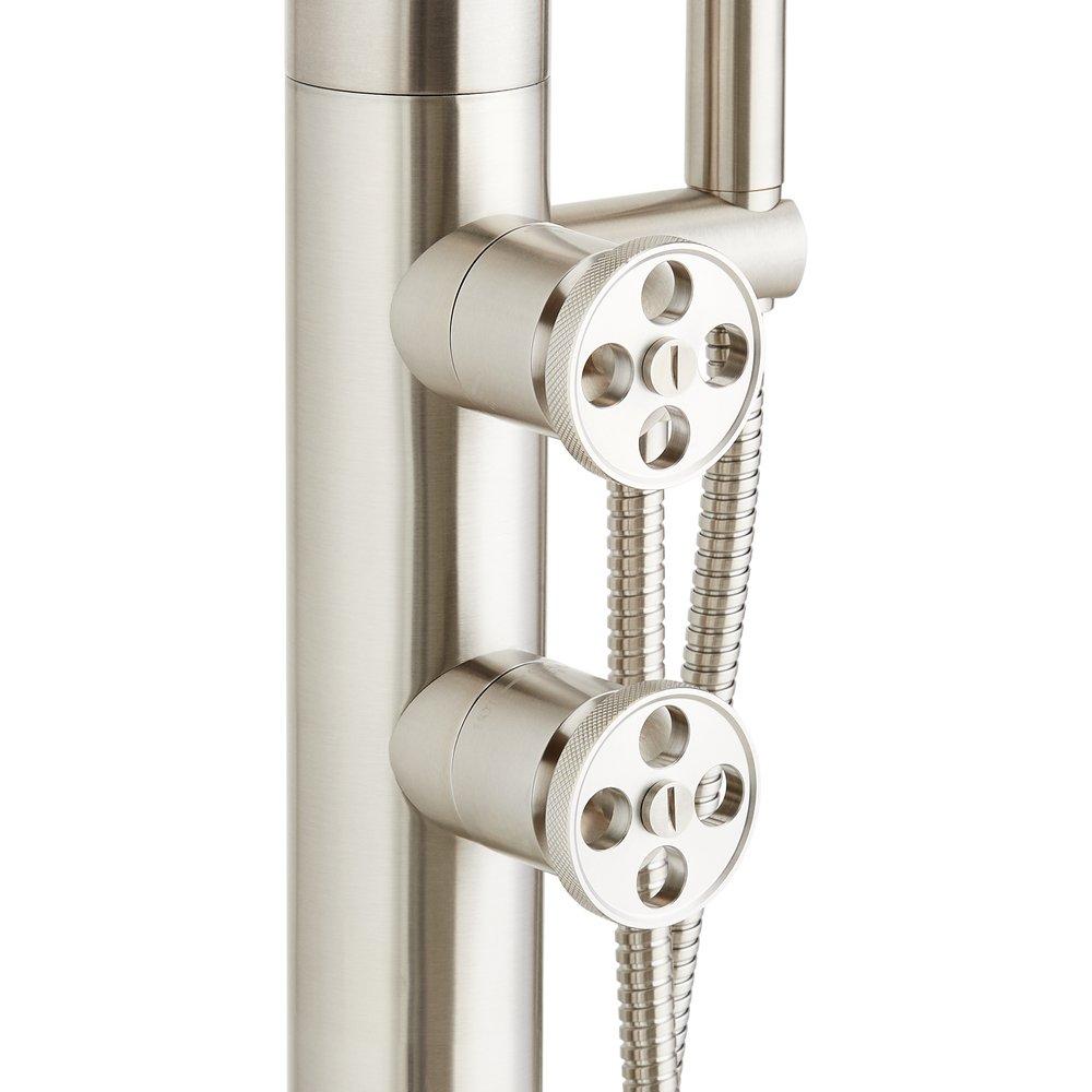 Freestanding Outdoor Shower Panel with Curved Neck and Hand Shower 