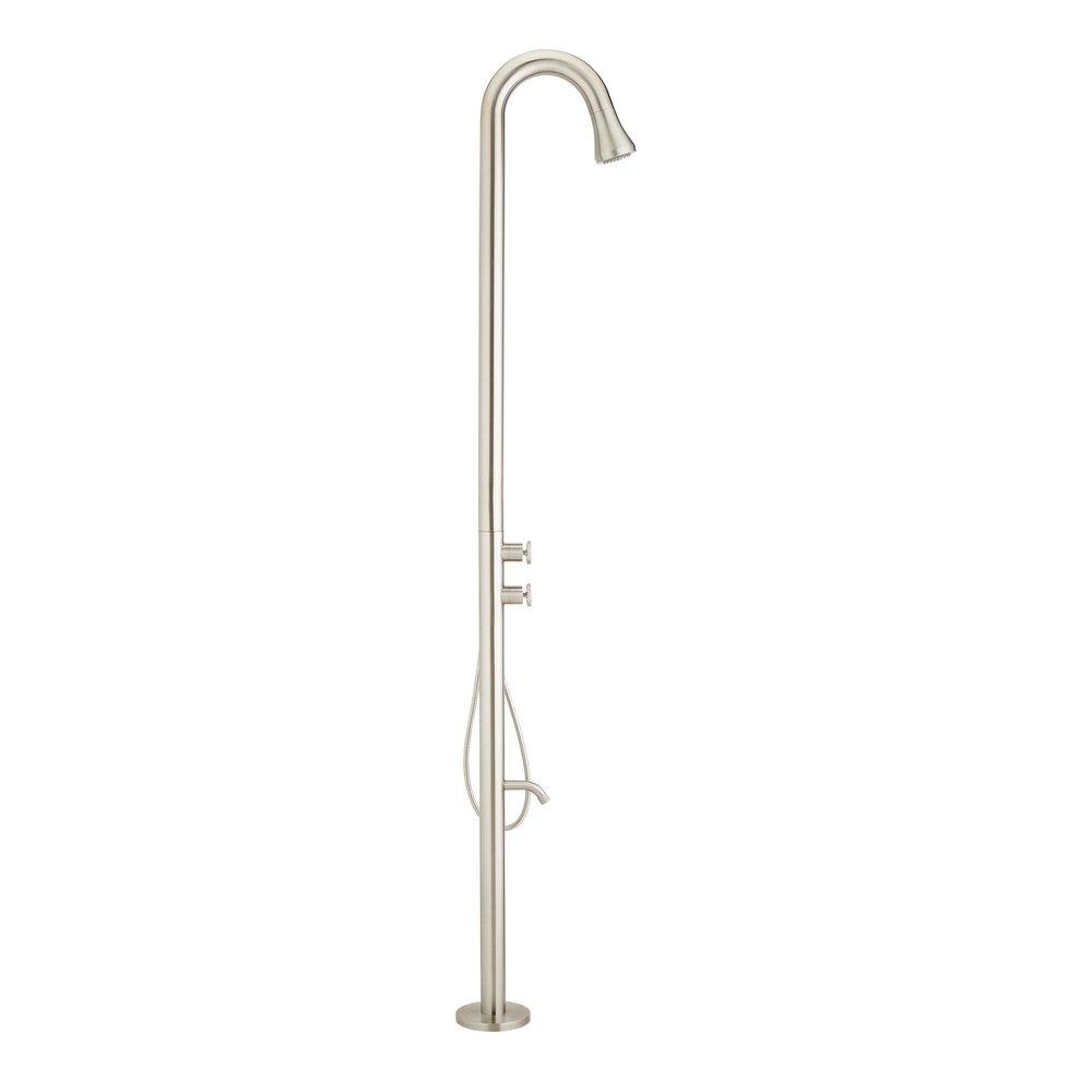 Freestanding Outdoor Shower Panel with Curved Neck and Hand Shower 