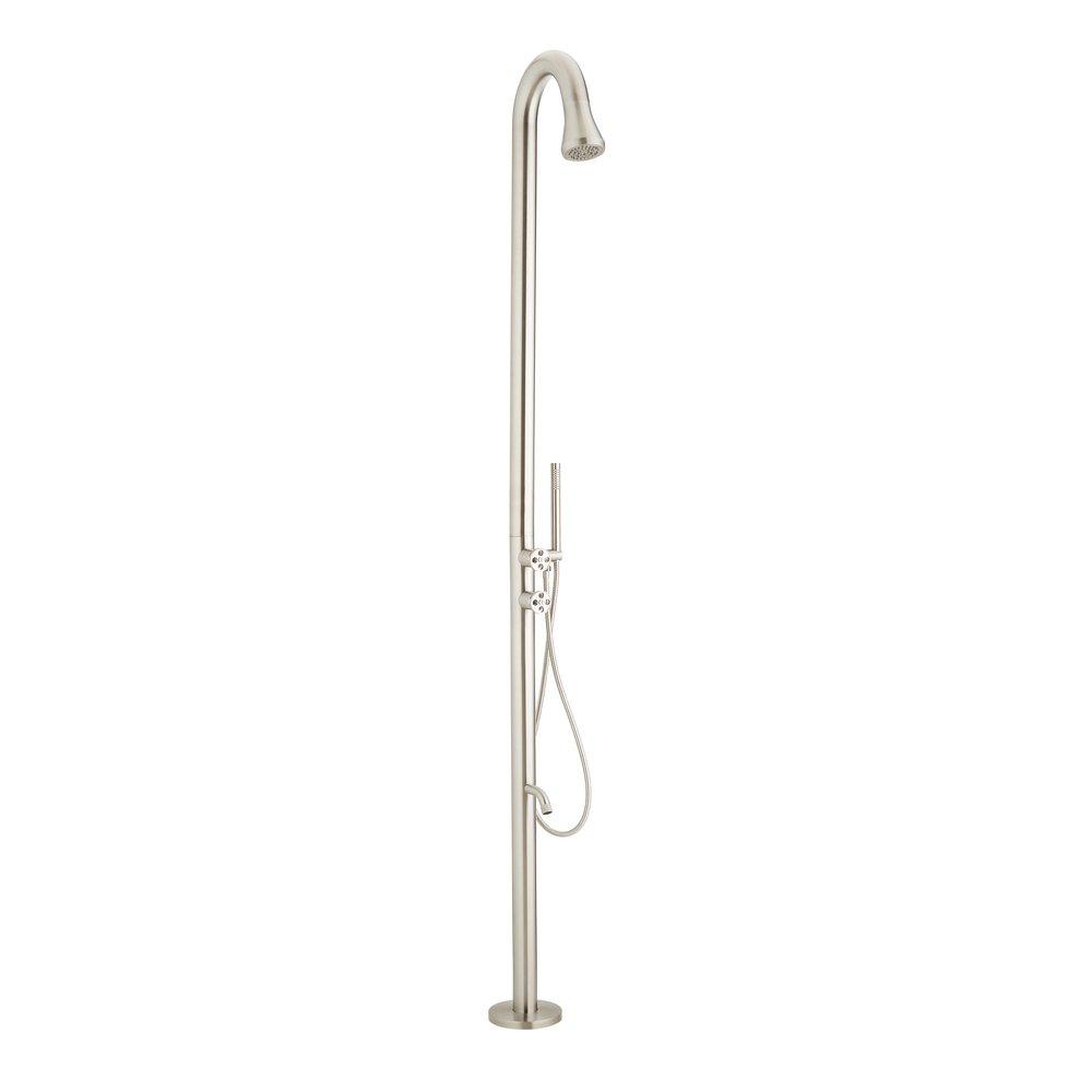 Freestanding Outdoor Shower Panel with Curved Neck and Hand Shower 