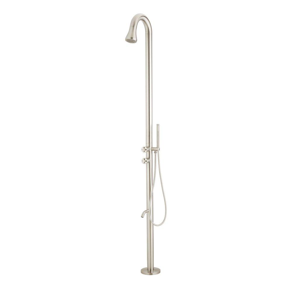 Freestanding Outdoor Shower Panel with Curved Neck and Hand Shower 