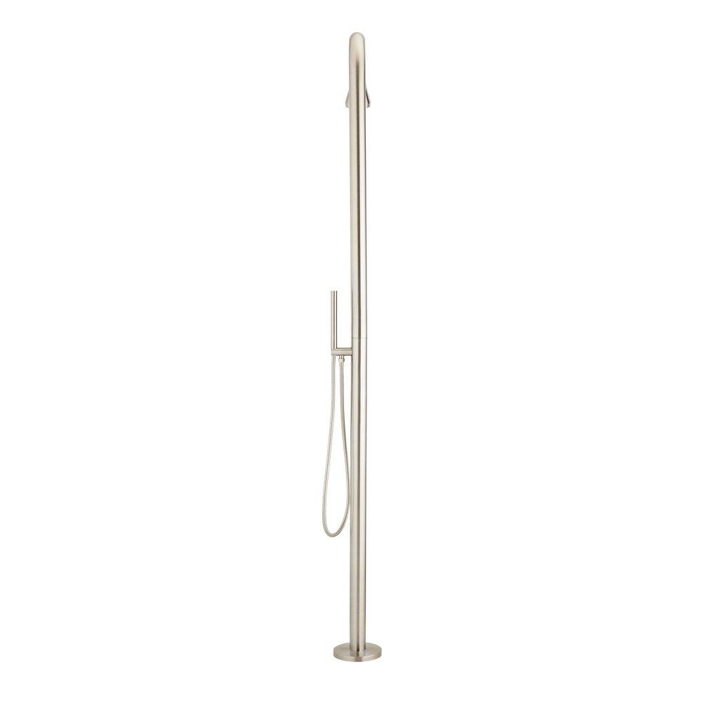 Freestanding Outdoor Shower Panel with Curved Neck and Hand Shower 
