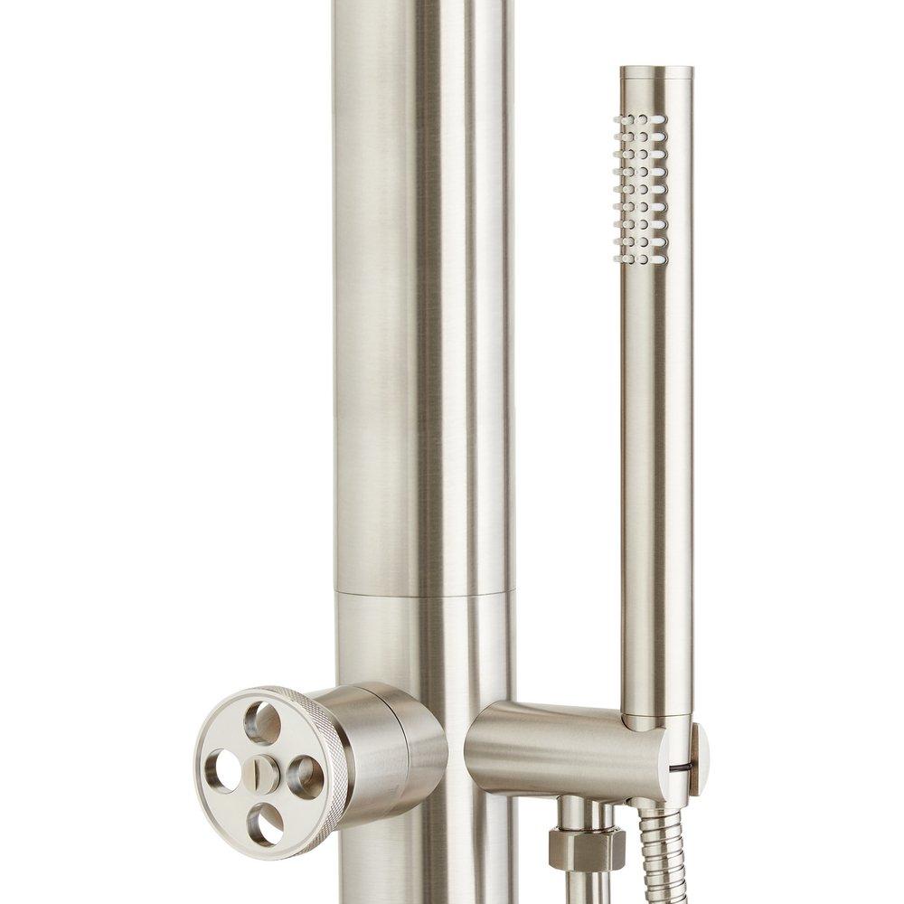 Freestanding Outdoor Shower Panel with Curved Neck and Hand Shower 
