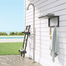Freestanding Outdoor Shower Panel with Curved Neck and Hand Shower
