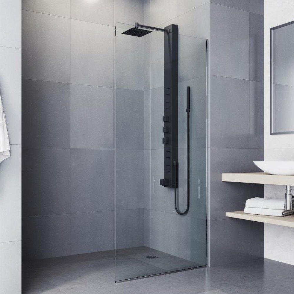 5 IN SQUARE SPRAY HEAD WATERFALL SHOWER SYSTEM WITH TUB FILLER IN MATTE BLACK 