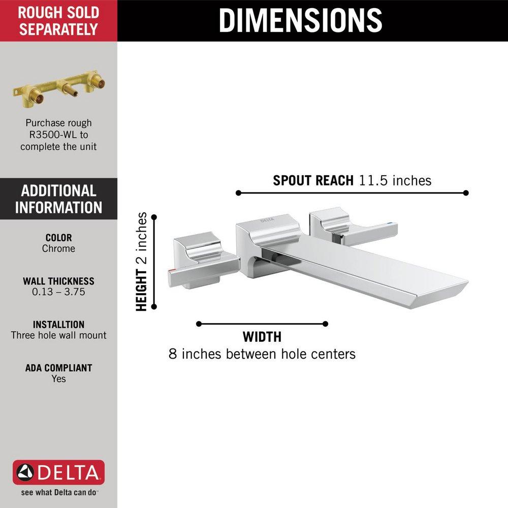 Delta Faucet Lumicoat Chrome Two Handle Wall Mount Tub Filler 