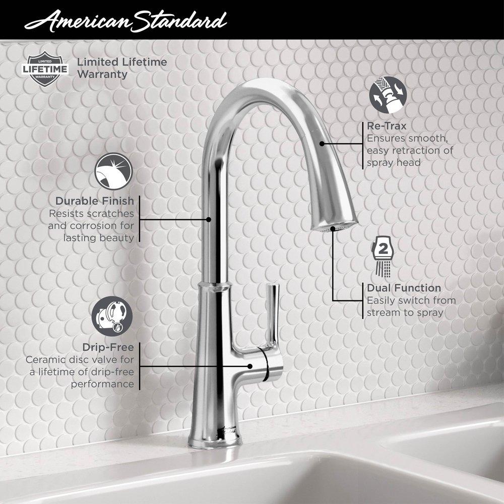 American Standard Stainless Steel Single Handle Pull Down Kitchen Faucet 
