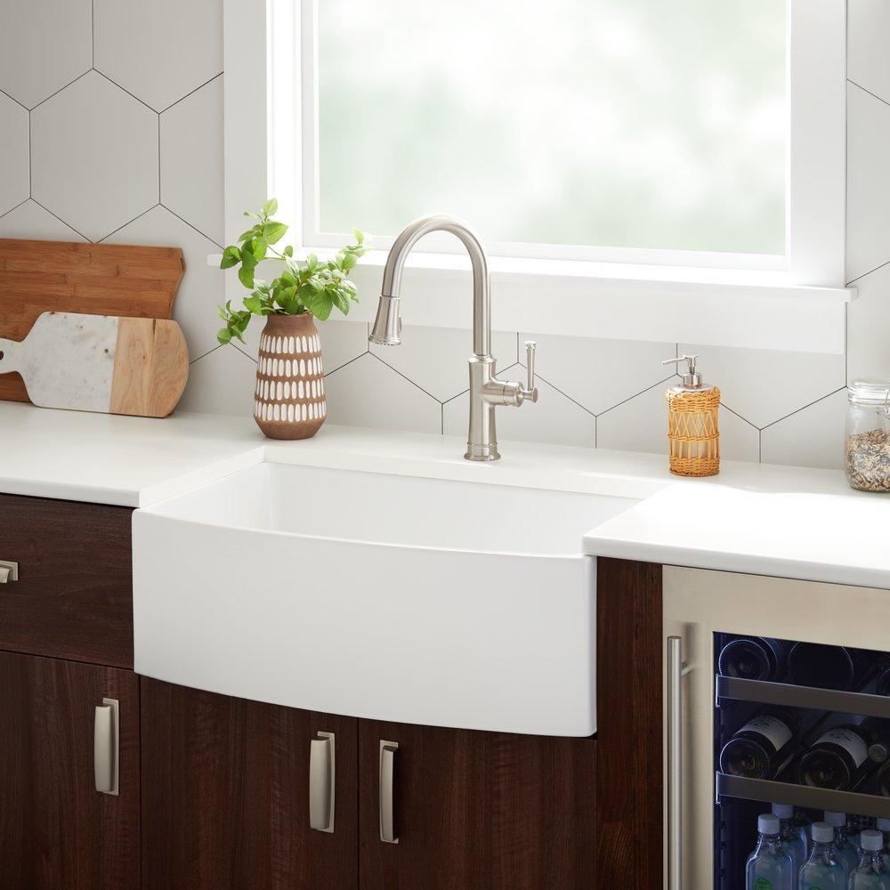 Signature Hardware White 47-1/4 x 18-1/2 in. No Hole Fireclay 3 Bowl Farmhouse and Apron Front Kitchen Sink 