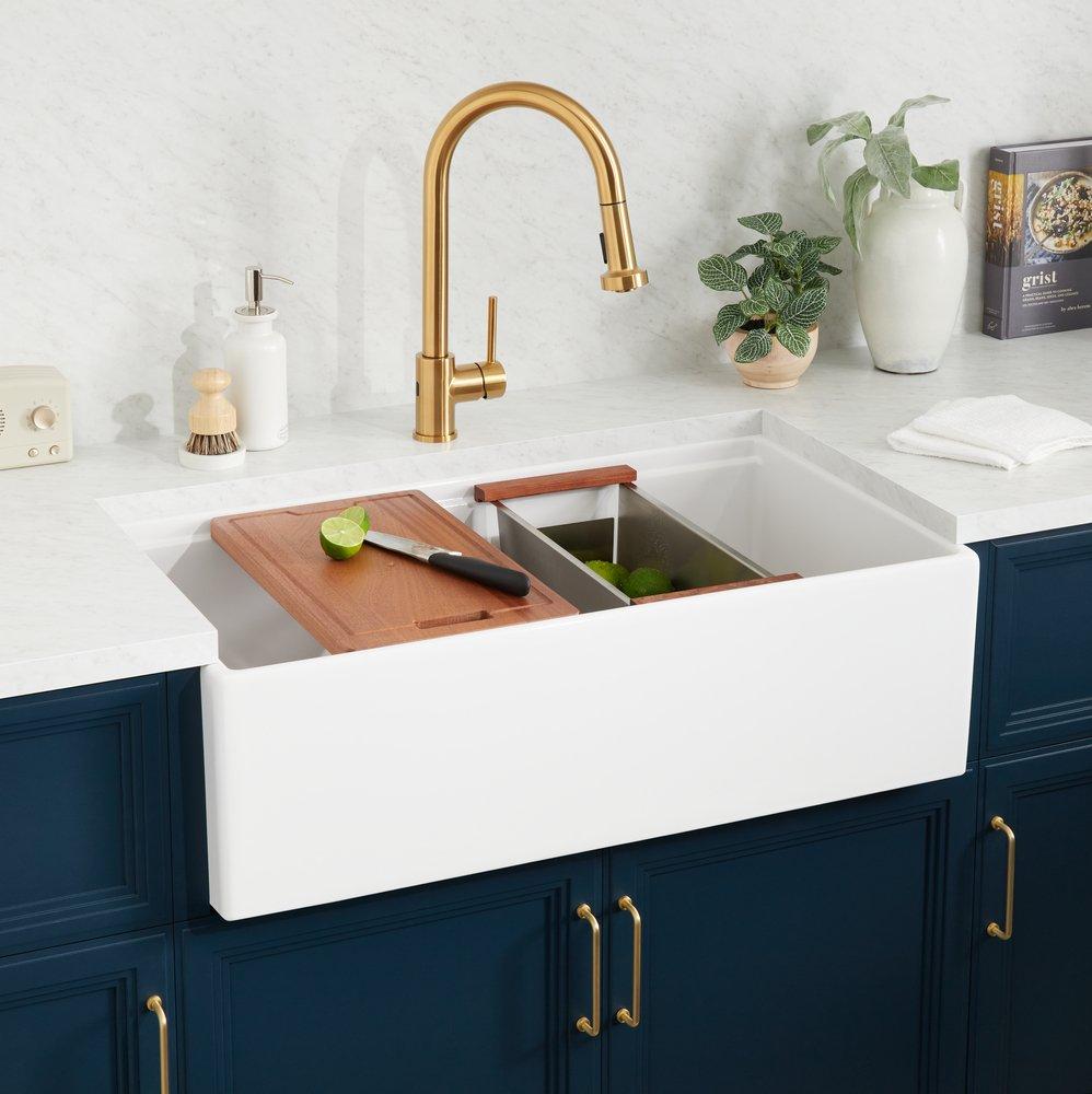Signature Hardware White 33 x 19 in. Fireclay Single Bowl Kitchen Sink 