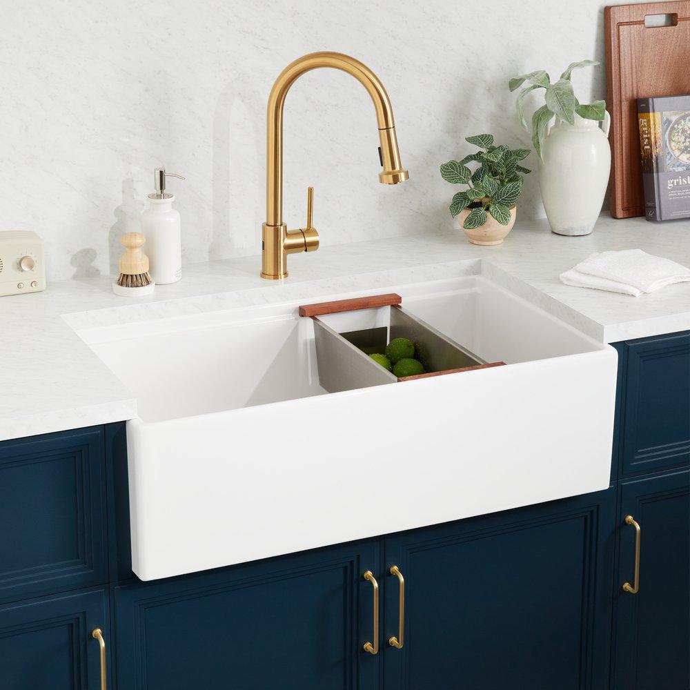 Signature Hardware White 33 x 19 in. Fireclay Single Bowl Kitchen Sink 
