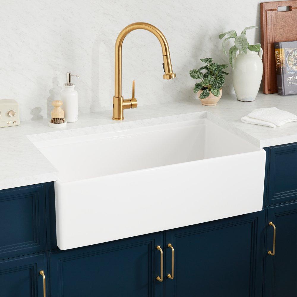 Signature Hardware White 33 x 19 in. Fireclay Single Bowl Kitchen Sink 