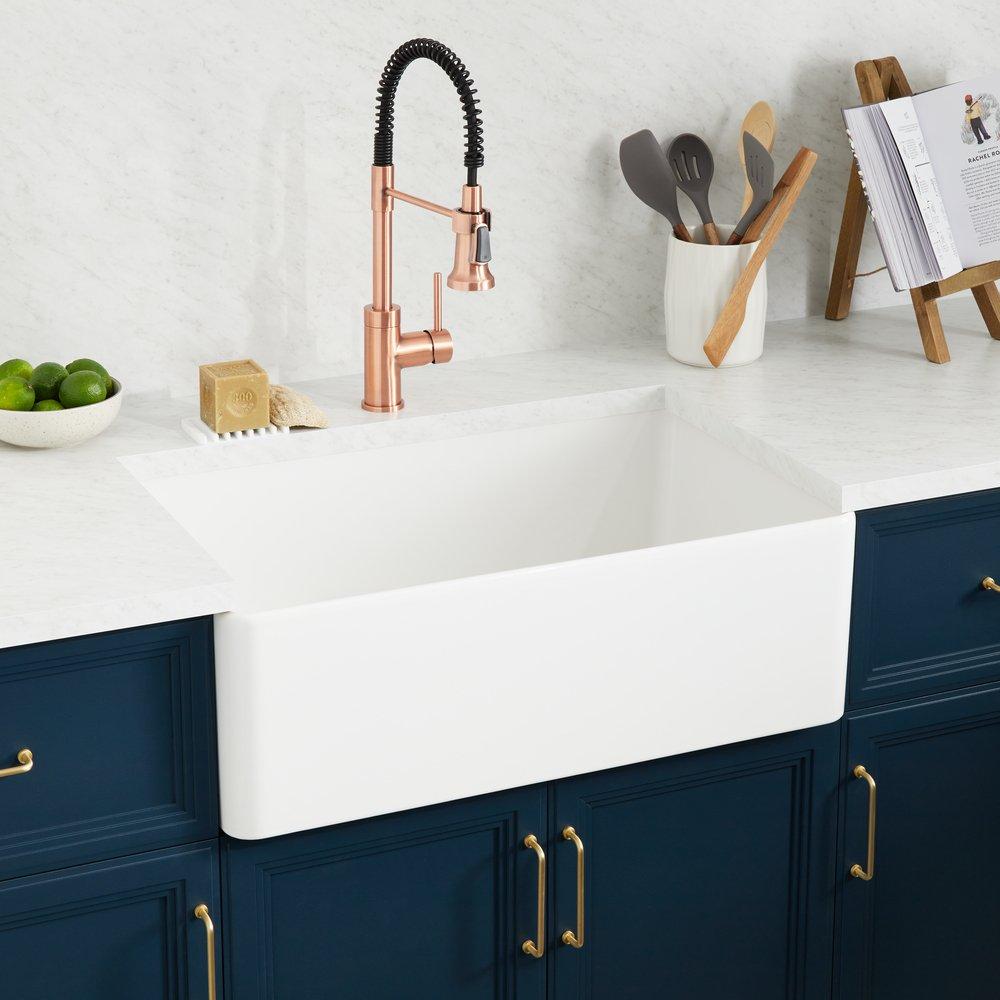 Signature Hardware White 30 x 18 in. Fireclay Single Bowl Farmhouse Kitchen Sink 
