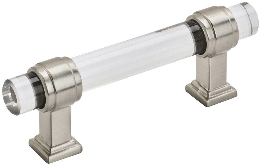 GLACIO 3 IN 76 MM CENTER-TO-CENTER CLEAR/SATIN NICKEL CABINET PULL 