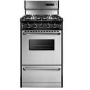 20 WIDE GAS RANGE IN STAINLESS STEEL OPEN BURNERS AND CLOCK/TIMER ON HIGH BACKGUARD 
