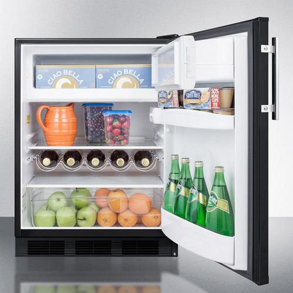 ADA COMPLIANT BUILT-IN UNDERCOUNTER REFRIGERATOR-FREEZER FOR RESIDENTIAL USE CYCLE DEFROST WITH DELUXE INTERIOR AND BLACK EXTERIOR FINISH 