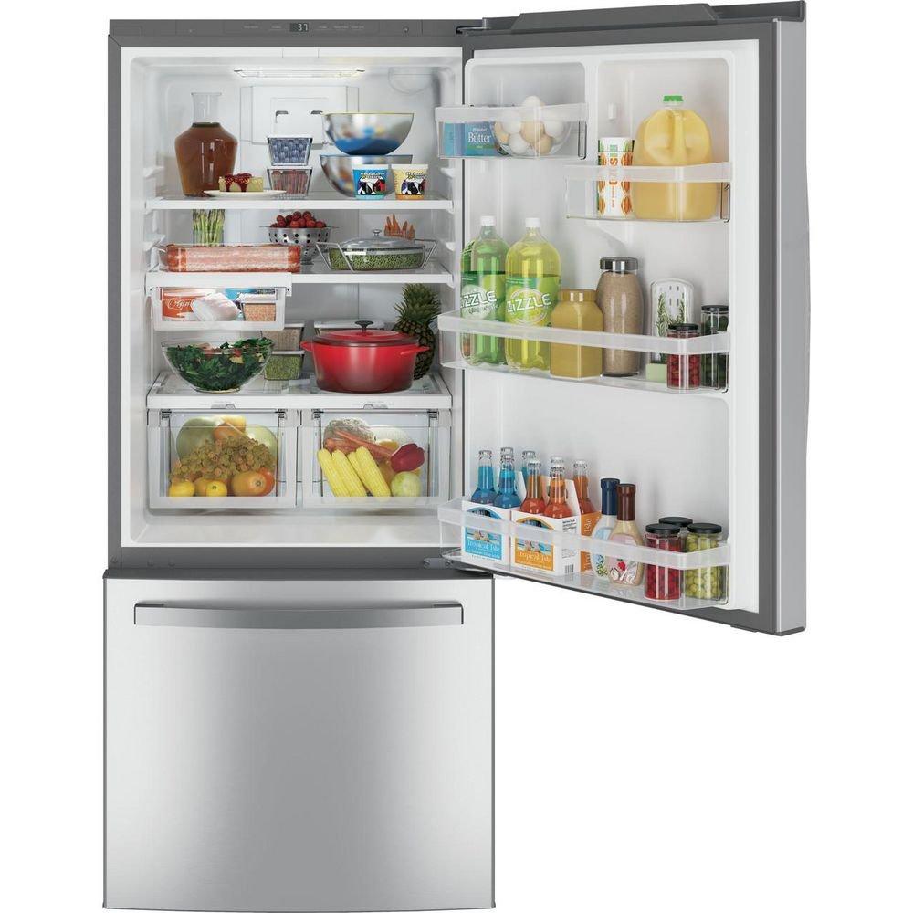 GE&reg; Fingerprint Resistant Stainless Steel 29-3/4 in. 14.93 cu. ft. Bottom Mount Freezer Refrigerator 