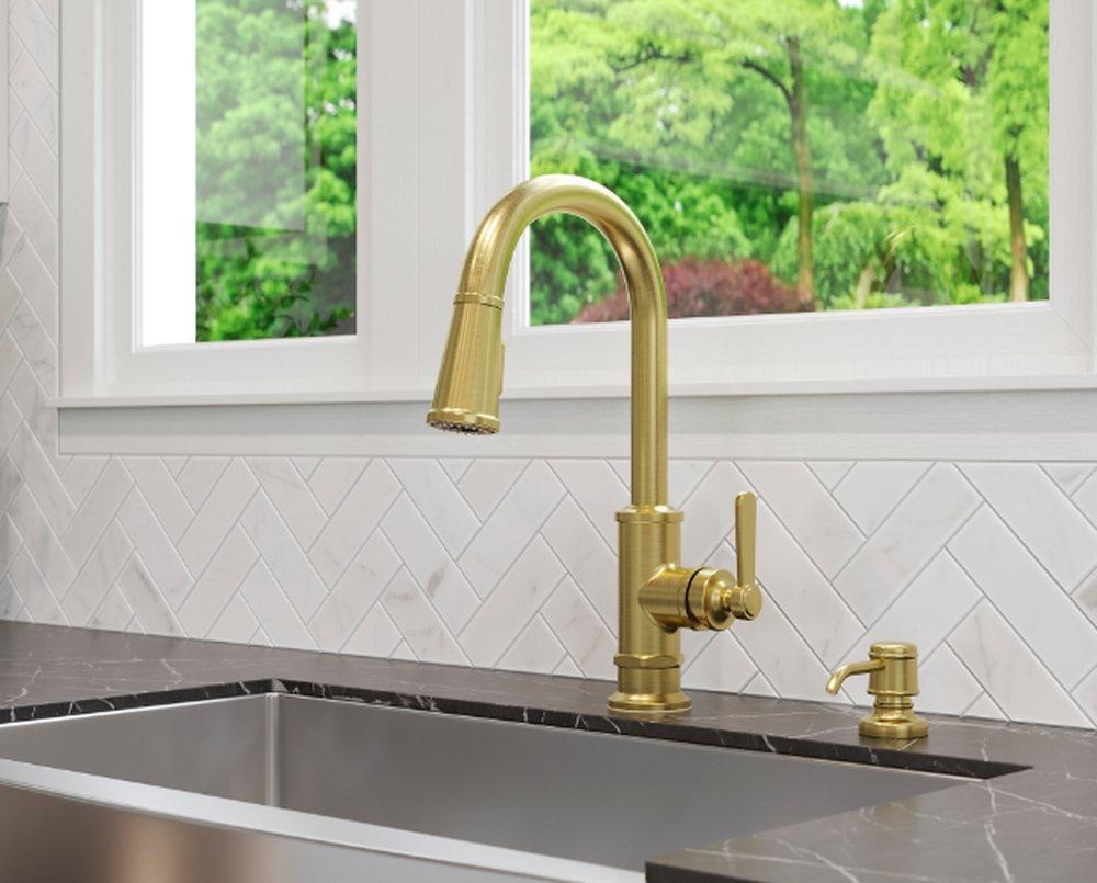 Pfister Brushed Gold 13-1/16 in. 16 oz. Kitchen Soap Dispenser 