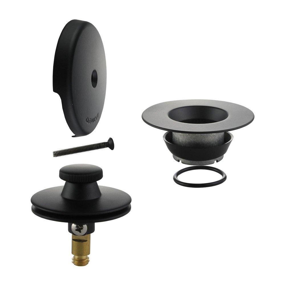 Universal Lift & Turn Stopper with 1-Hole Overflow Plate in Matte Black 
