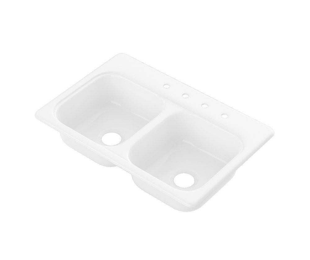 Bootz Manufacturing White 33 x 22 in. 4 Hole Enameled Steel 2 Bowl Dual Mount Kitchen Sink 