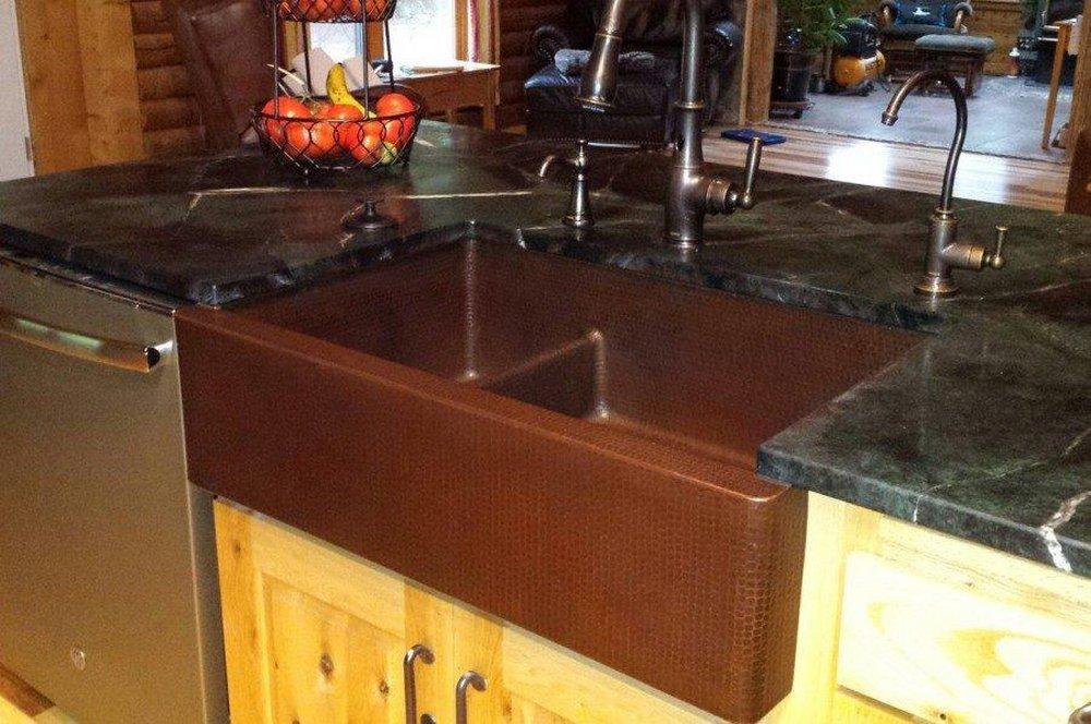 Premier Copper Products Oil Rubbed Bronze 33 x 22 in. No Hole Copper Double Bowl Drop-in and Farmhouse Kitchen Sink 