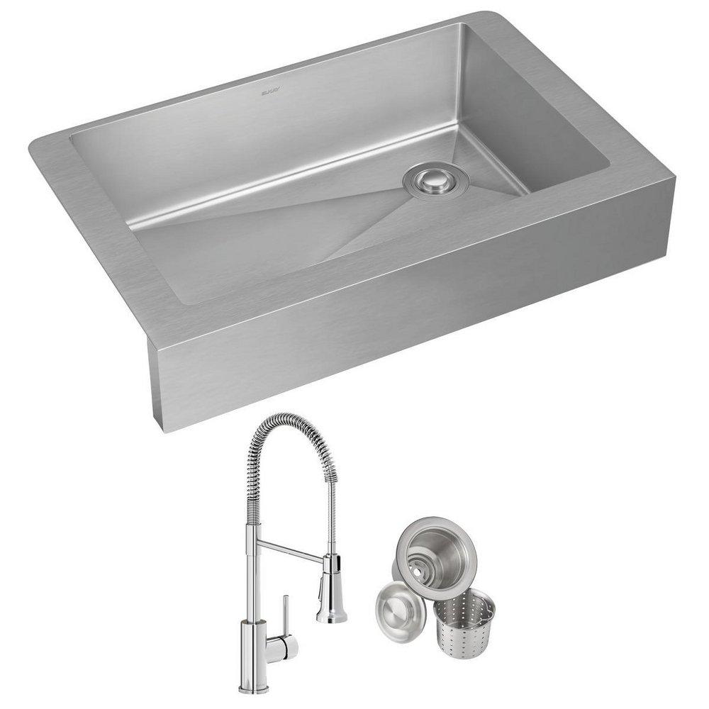 ELKAY CROSSTOWN 18 GAUGE STAINLESS STEEL 36 X 21 X 9 SINGLE BOWL FARMHOUSE SINK FAUCET & DRAIN KIT 