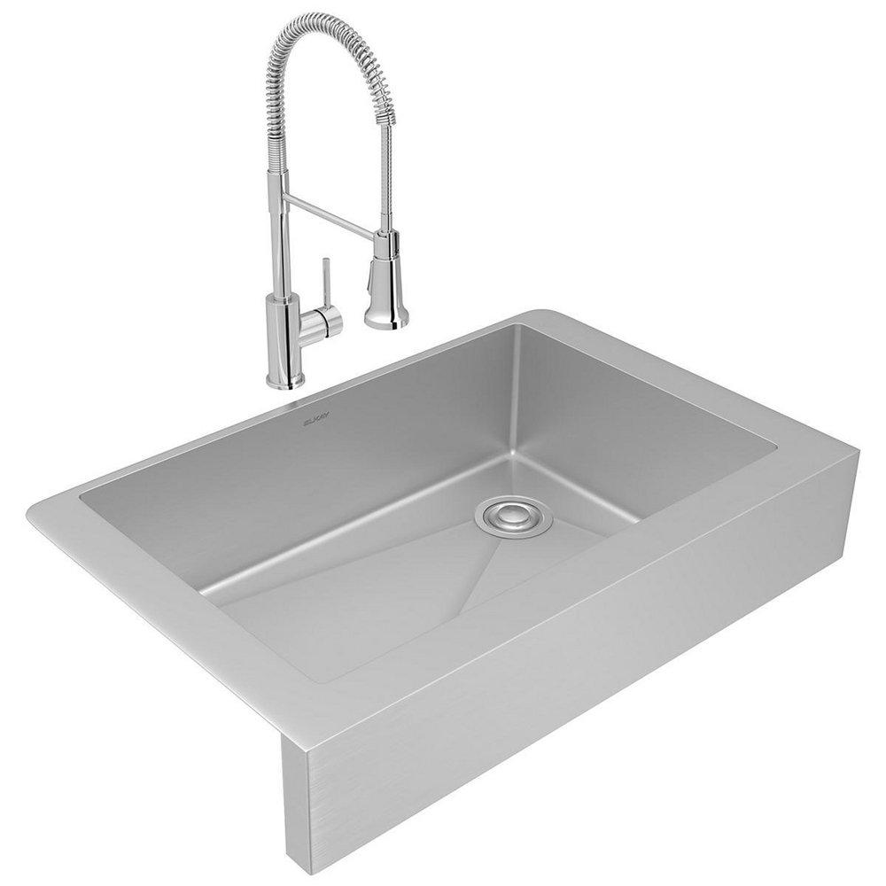 ELKAY CROSSTOWN 18 GAUGE STAINLESS STEEL 36 X 21 X 9 SINGLE BOWL FARMHOUSE SINK FAUCET & DRAIN KIT 