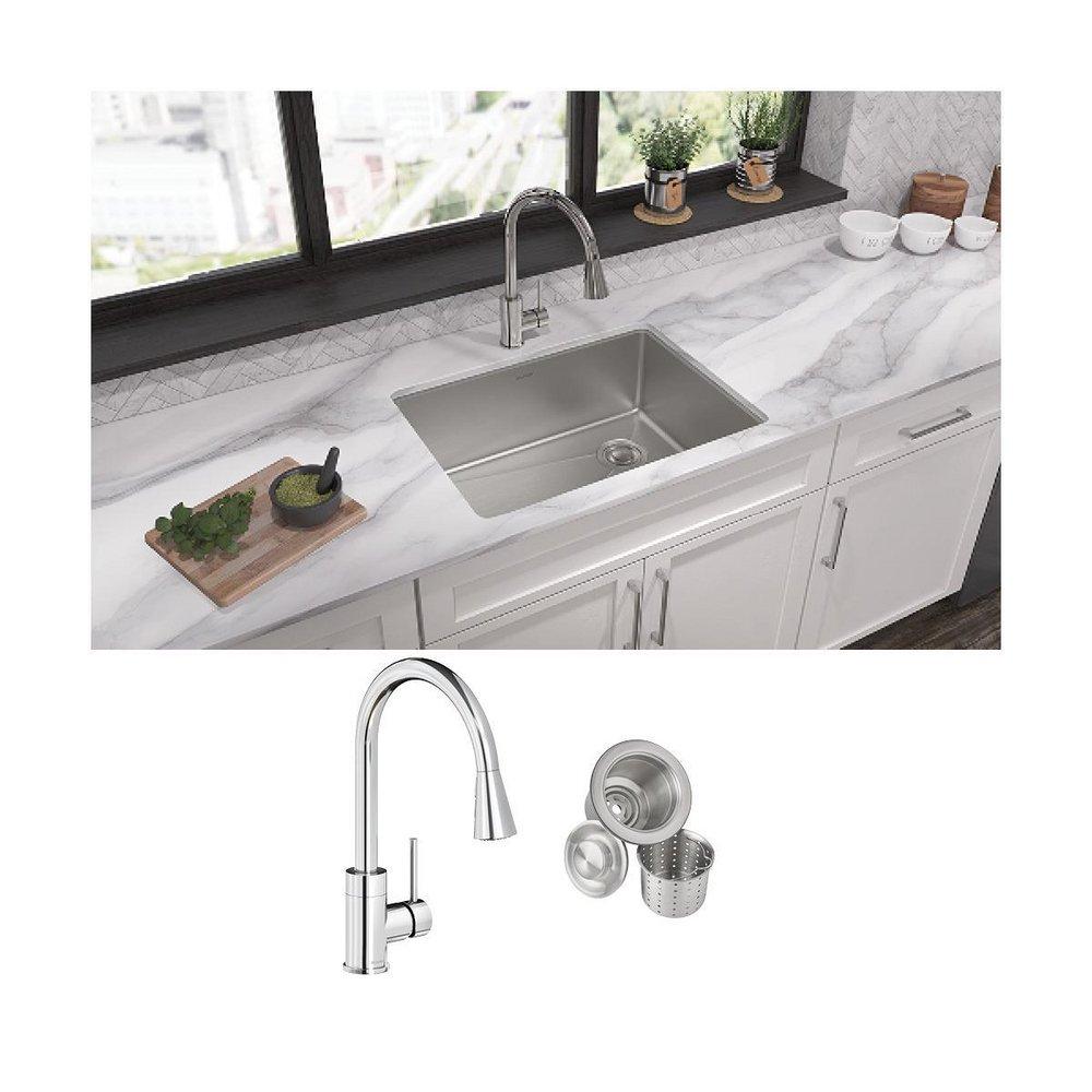 Elkay Polished Satin 25-1/2 x 18-1/2 in. No Hole Stainless Steel 1 Bowl Undermount Kitchen Sink 
