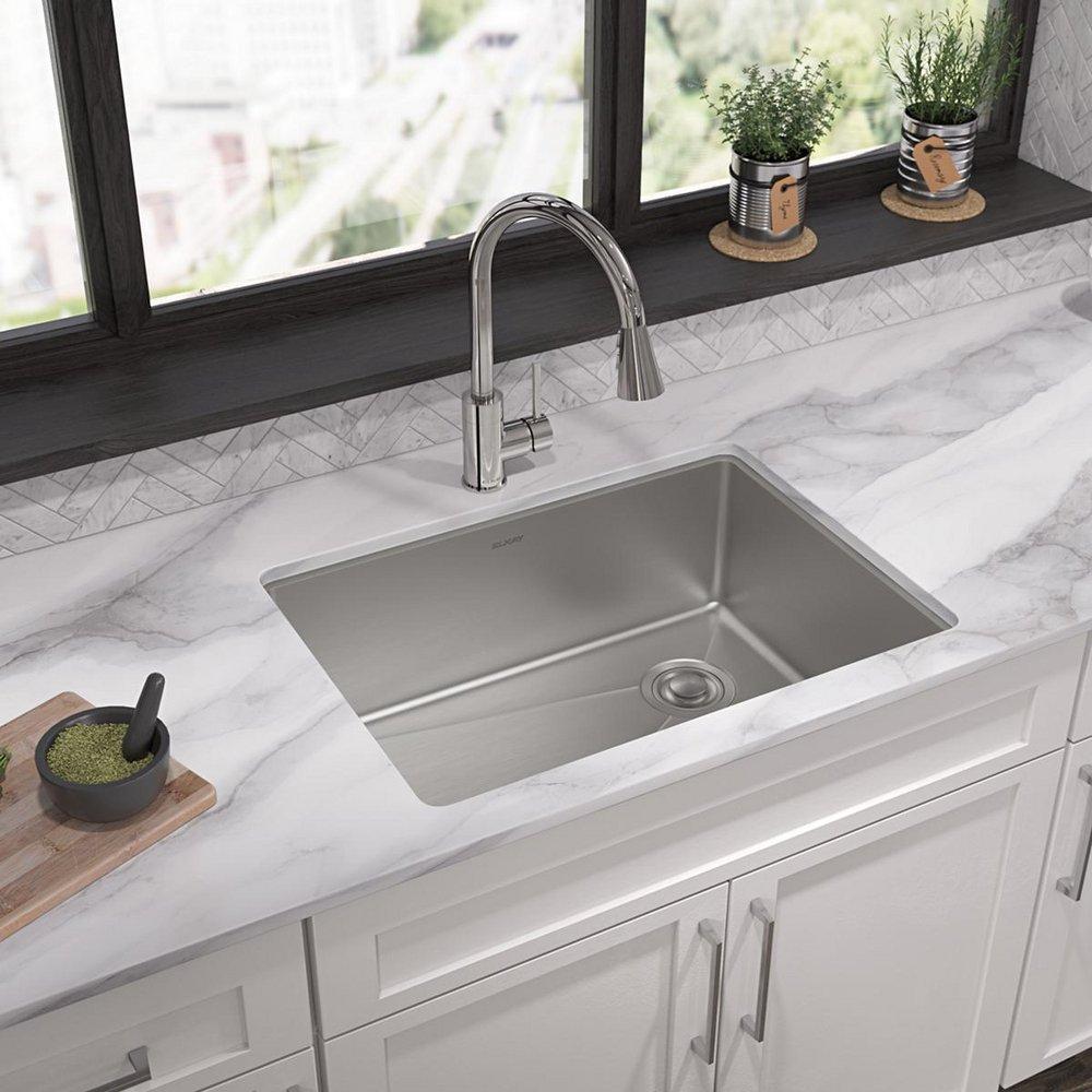 Elkay Polished Satin 25-1/2 x 18-1/2 in. No Hole Stainless Steel 1 Bowl Undermount Kitchen Sink 