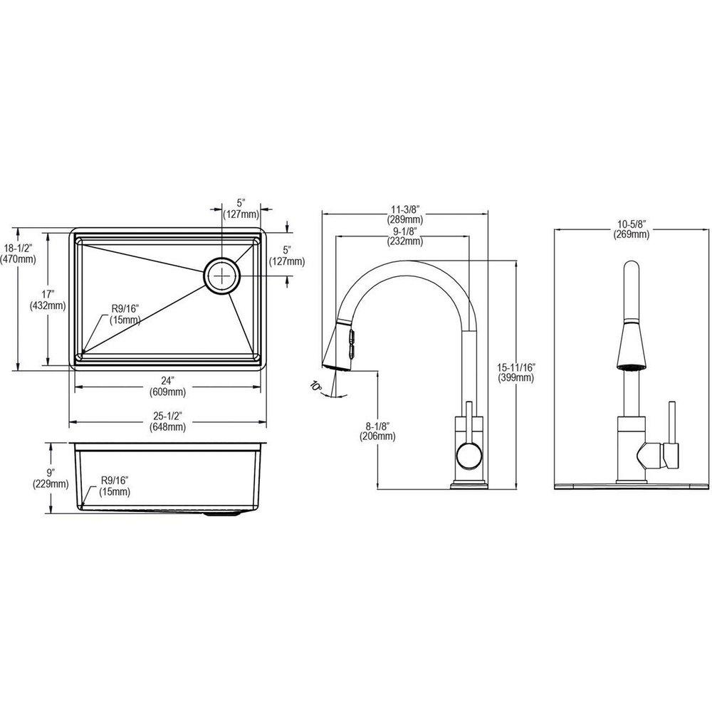 Elkay Polished Satin 25-1/2 x 18-1/2 in. No Hole Stainless Steel 1 Bowl Undermount Kitchen Sink 