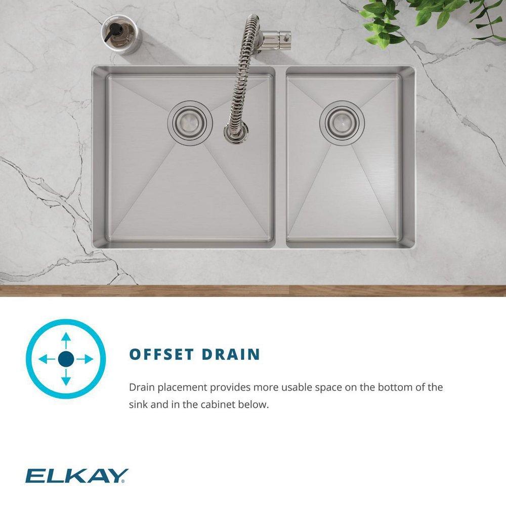 ELKAY CROSSTOWN 18 GAUGE STAINLESS STEEL 32 X 18-1/2 X 9 60/40 DOUBLE BOWL UNDERMOUNT SINK FAUCET BOTTOM GRID & DRAIN KIT 