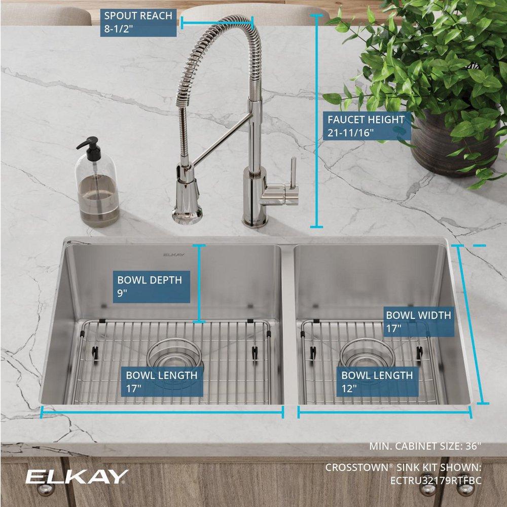 32 x 18-1/2 in. Stainless Steel 60/40 Double Bowl Undermount Kitchen Sink Kit 