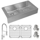 Elkay Polished Satin 35-7/8 x 20-1/4 in. No Hole Stainless Steel 2 Bowl Farmhouse Kitchen Sink 