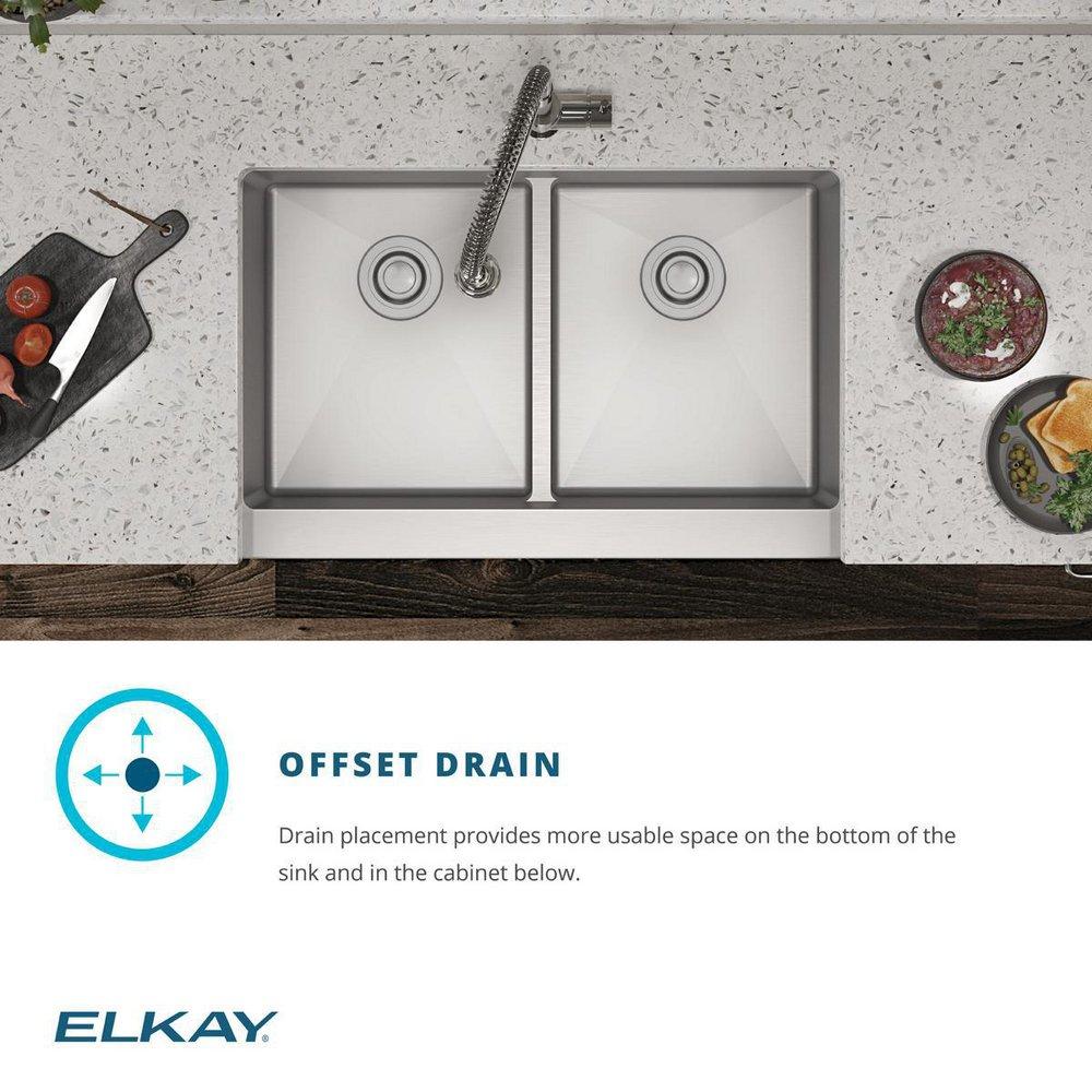 Elkay Polished Satin 35-7/8 x 20-1/4 in. No Hole Stainless Steel 2 Bowl Farmhouse Kitchen Sink 