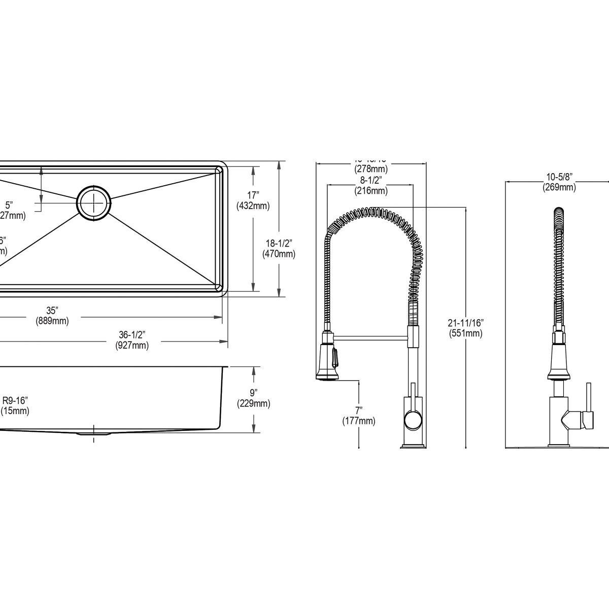 ELKAY CROSSTOWN 18 GAUGE STAINLESS STEEL 37 X 18-1/2 X 9 SINGLE BOWL UNDERMOUNT SINK FAUCET BOTTOM GRID & DRAIN KIT 