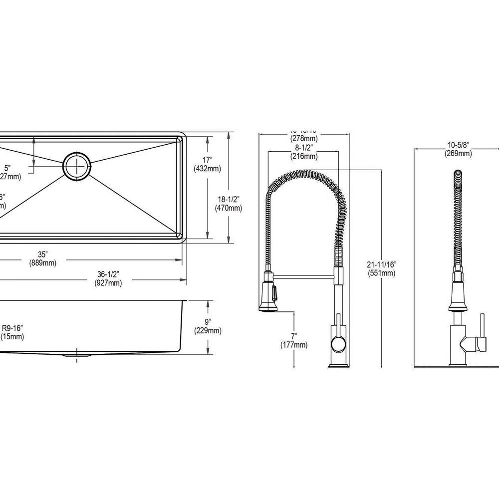 37 x 18-1/2 in. Stainless Steel Single Bowl Undermount Kitchen Sink Kit 
