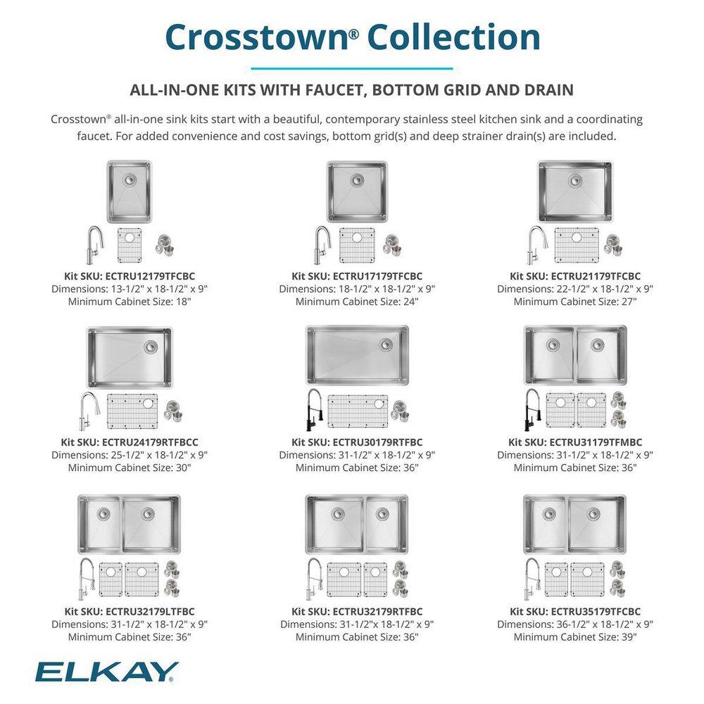 ELKAY CROSSTOWN 18 GAUGE STAINLESS STEEL 37 X 18-1/2 X 9 SINGLE BOWL UNDERMOUNT SINK FAUCET BOTTOM GRID & DRAIN KIT 