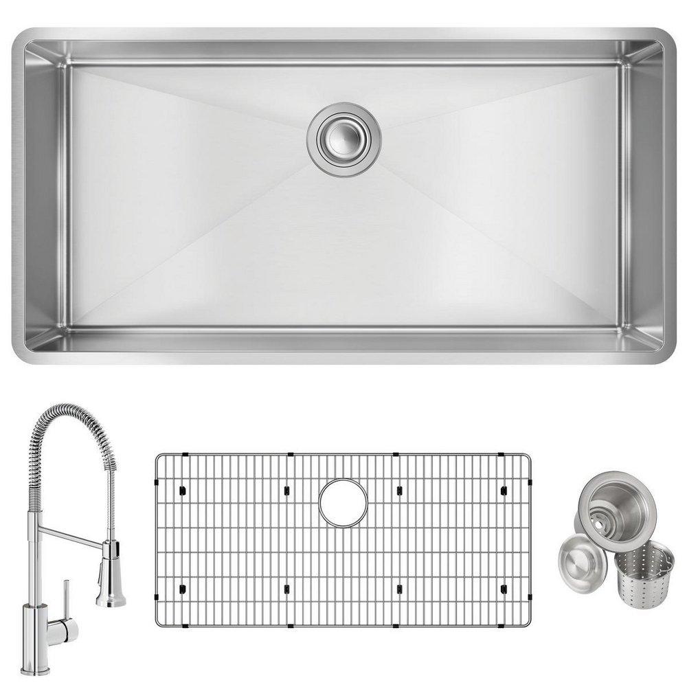 ELKAY CROSSTOWN 18 GAUGE STAINLESS STEEL 37 X 18-1/2 X 9 SINGLE BOWL UNDERMOUNT SINK FAUCET BOTTOM GRID & DRAIN KIT 