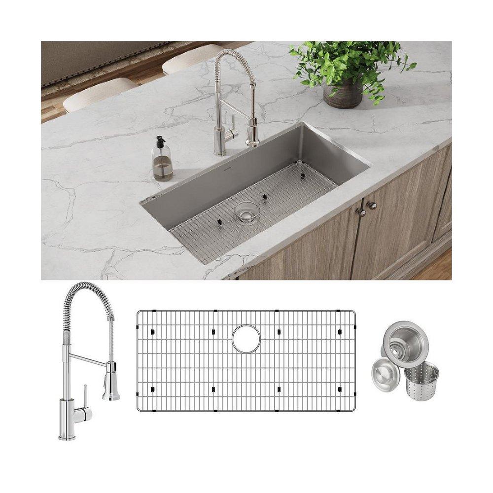 ELKAY CROSSTOWN 18 GAUGE STAINLESS STEEL 37 X 18-1/2 X 9 SINGLE BOWL UNDERMOUNT SINK FAUCET BOTTOM GRID & DRAIN KIT 