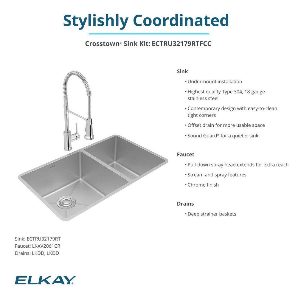 32 x 18-1/2 in. Stainless Steel 60/40 Double Bowl Undermount Kitchen Sink Kit 