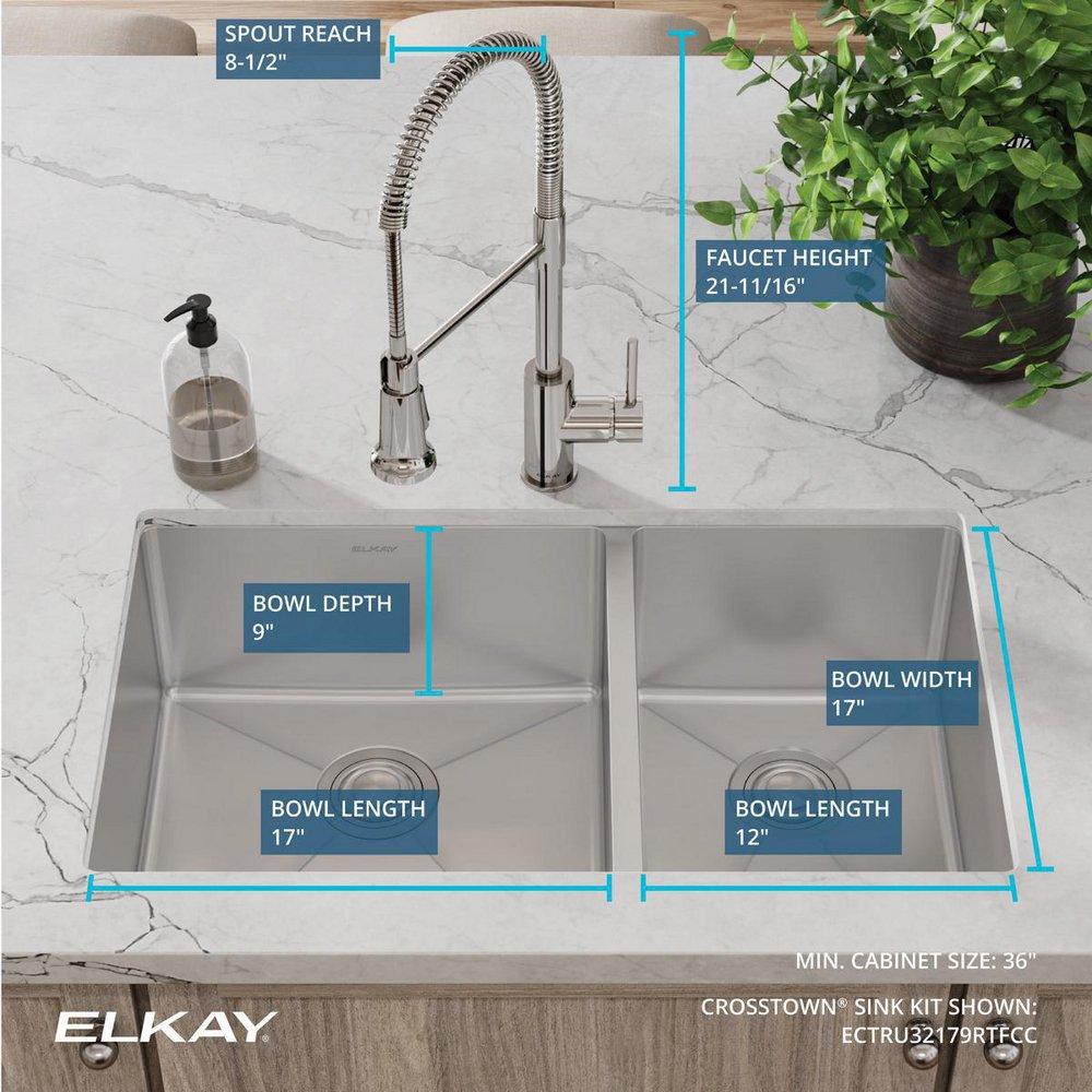 32 x 18-1/2 in. Stainless Steel 60/40 Double Bowl Undermount Kitchen Sink Kit 