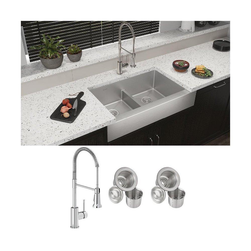 35-7/8 x 20-1/4 in. Stainless Steel Single Bowl Farmhouse Kitchen Sink Kit 