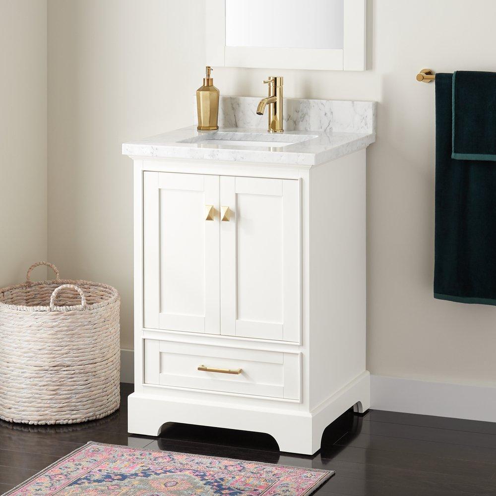 24 VANITY WITH RECTANGULAR UNDERMOUNT SINK SOFT WHITE CARRARA MARBLE SINGLE HOLE 