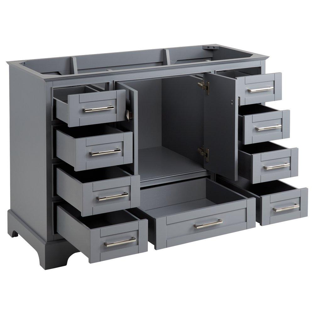 48 VANITY WITH RECTANGULAR UNDERMOUNT SINK GRAY FEATHERED WHITE QUARTZ SINGLE HOLE 