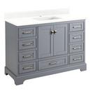 48 VANITY WITH RECTANGULAR UNDERMOUNT SINK GRAY FEATHERED WHITE QUARTZ SINGLE HOLE 