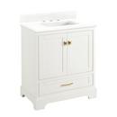 Signature Hardware Soft White Floor Mount Vanity in Soft White with Carrara Marble 